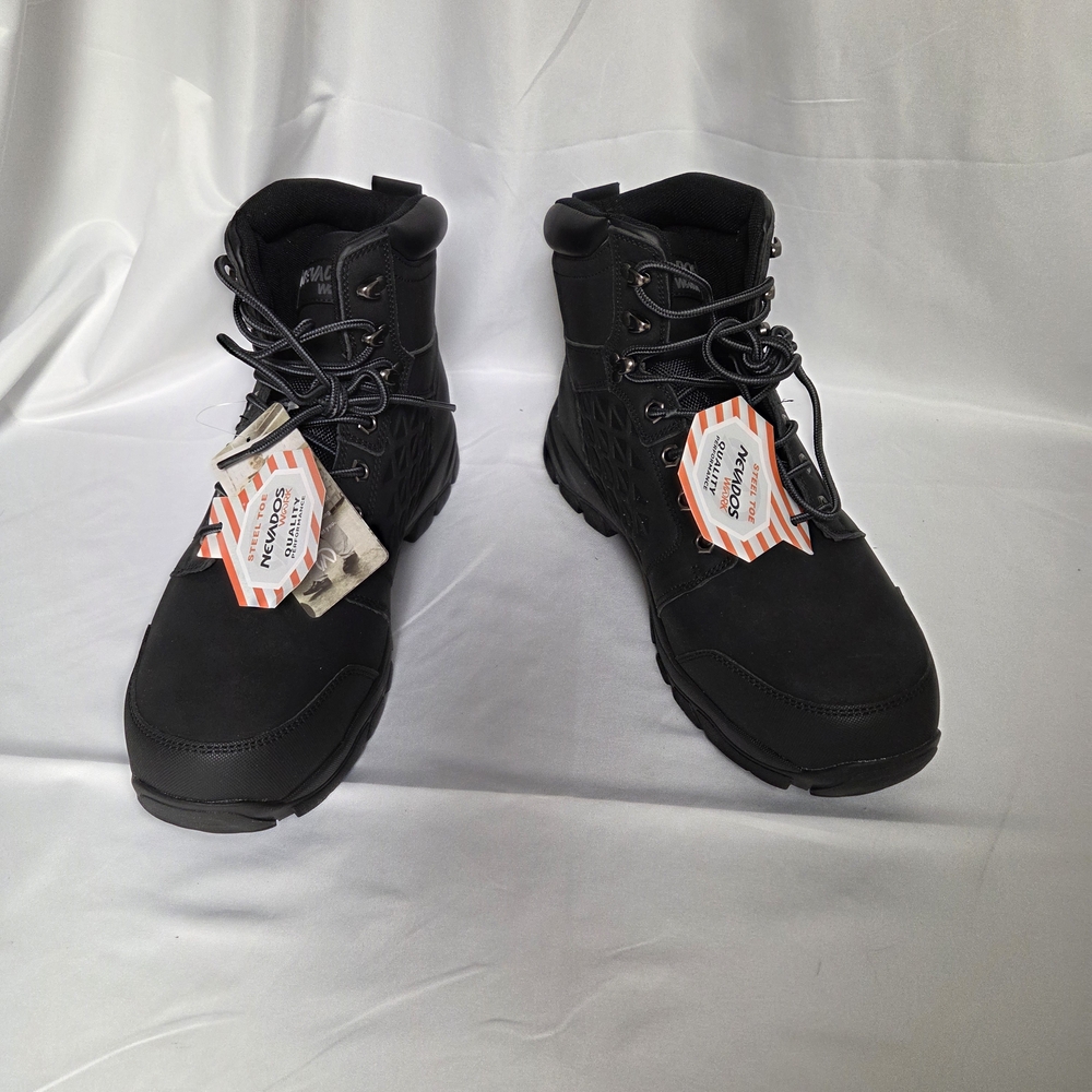 Men's Black Lace-Up Safety Steel Toe Work Boots Size 12